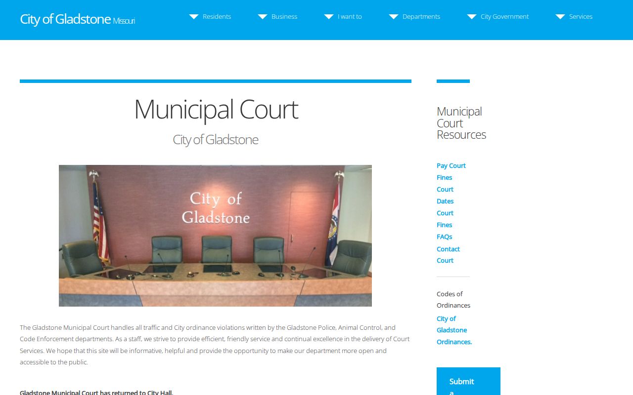 Gladstone Missouri Municipal Court page