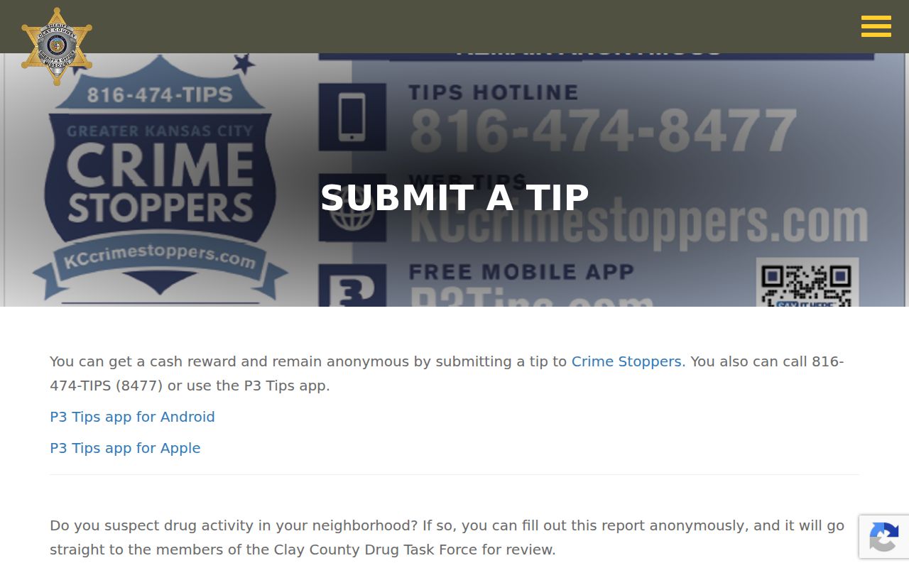 Clay County Sheriff official tip interface